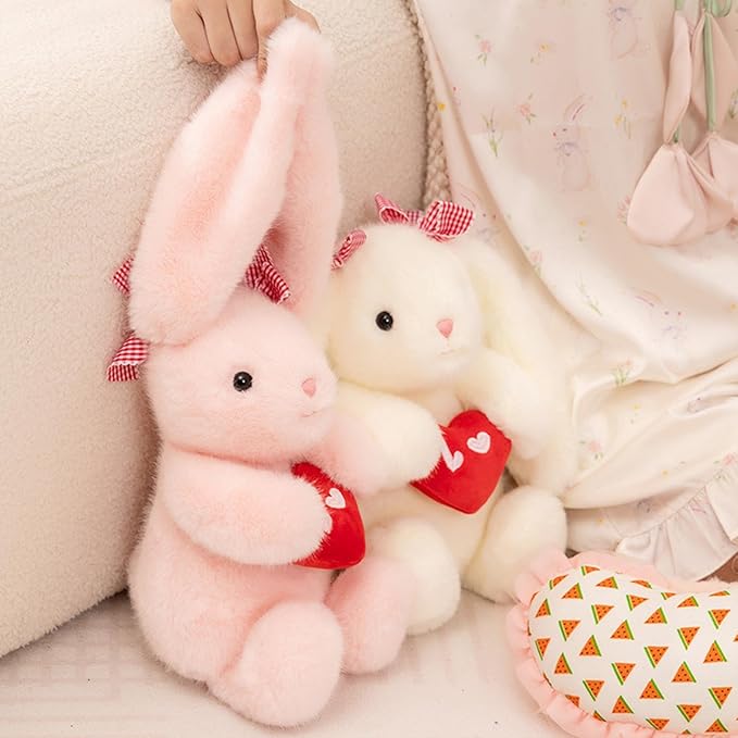 PEACH CAT Love Bunny Stuffed Animals Holds Red Heart 8" Cute Rabbit Plushies Soft Plush Toys Romantic Sweet Gifts for Girlfriends Kids White