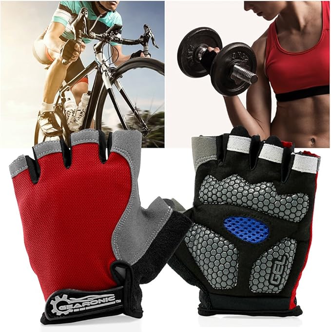 GEARONIC Mens Cycling Gloves, Fingerless Mountain Bike Gloves for Men, Breathable MTB bicycle gloves, Gel Padded Road biking gloves, Anti-slip Road Motorcycle Gloves for Men/Women, Half Finger Guantes