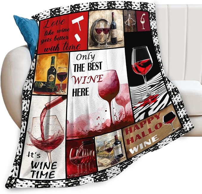 Red Wine Blanket for Women, Wine Lover Fleece Blanket Gifts for Boys Girls, Warm Cozy Soft Flannel Stuff for Bed Sofa Couch 50" x 40"