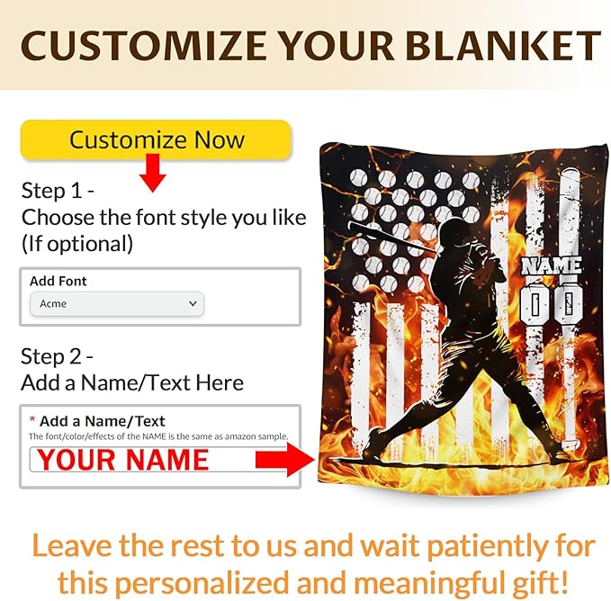 Personalized Baseball Throw Blanket Gifts for Boys, Sport Blanket with Name for Baseball Lovers, Custom 30x40 Inches Lap Size Soft Blankets for Sofa Couch Chair