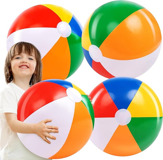 JOYIN 4-Pack 20" Beach Balls - Large Rainbow Beach Ball Inflatable Pool Toys for Party Supplies Decorations, Adults Kids Birthday Luau Summer Beach Water Games Beachball Party Favors
