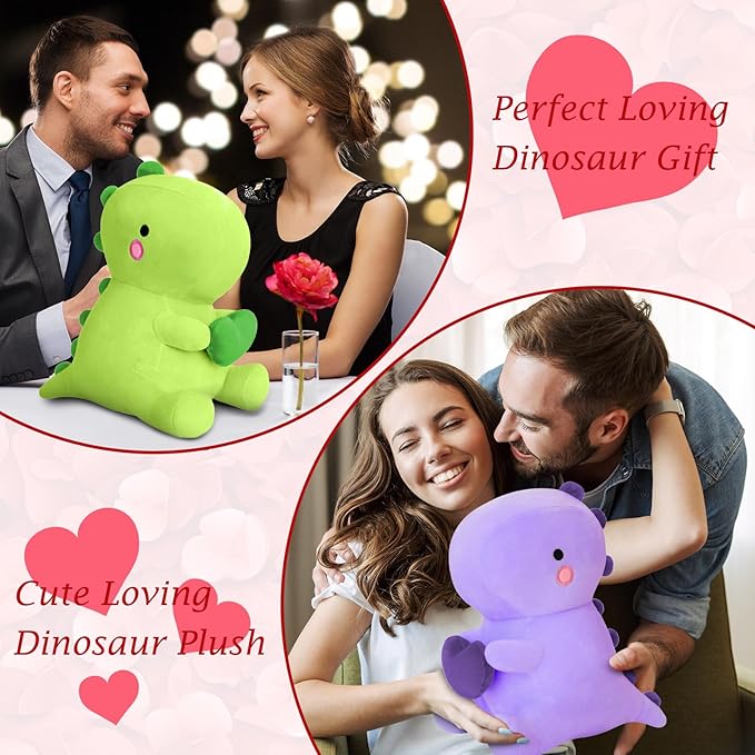 SQEQE Dinosaur Stuffed Animal, Loving Soft Dino Plush Toys with Holding Heart for Valentine Day, Sweet Romantic Anniversary Birthday Gift for Her Girls Boys Girlfriend(Green,12 inch)
