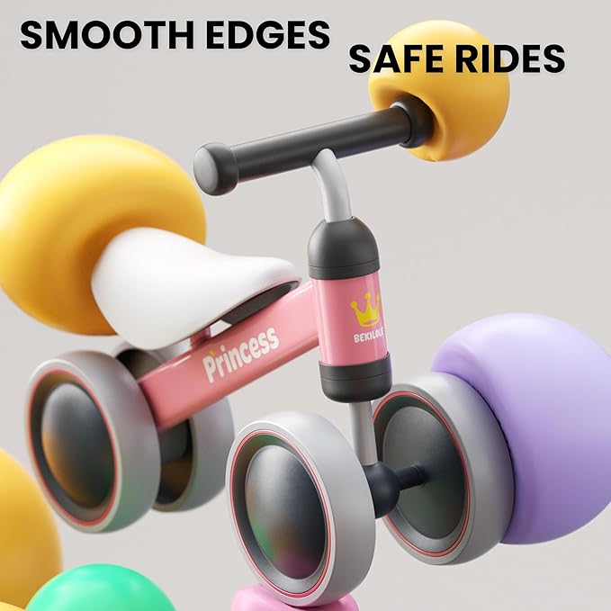 BEKILOLE Baby Balance Bike for 1 Year Old Girl Gifts, 12-24 Month Toddler Balance Bike, 4 Silent Wheels Pre-School First Ride On Toys, 1st Birthday Gifts