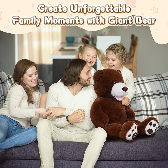 MorisMos Giant Teddy Bear, 39inch Large Stuffed Animals with Big Footprints Plush Stuffed Bears Gift for Kids, Dark Brown