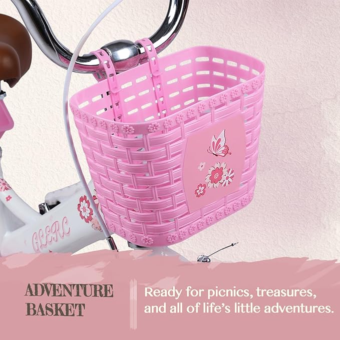 Glerc Sasha Girls Bike, 12-20 Inch Kids Bike for Children Ages 2-13 Years, Kids Bicycle with Doll-Seat & Basket & Training Wheels, Multiple Colors