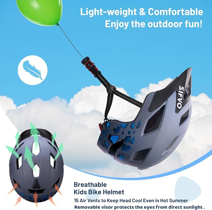 Kids Bike Helmet for Boys & Girls Ages 5-8-14,Lightweight Adjustable 50-57cm Bicycle Helmet with Visor & Reflective Strap，CPSC Certified for Cycling, Skating, Scooters