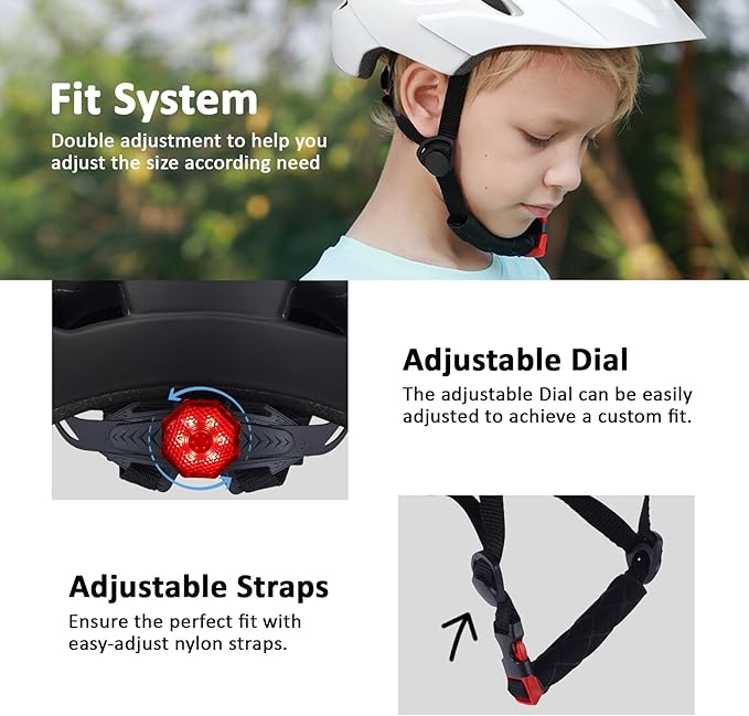 Kids Bike Helmet, Youth Toddler Boys Girls Helmets, 2 Size Adjustable for Ages 2-3-5-8-14 Years, Child Helmet with Visor and LED Light, Lightweight Multi-Sport Bicycle Scooter Cycling Helmets