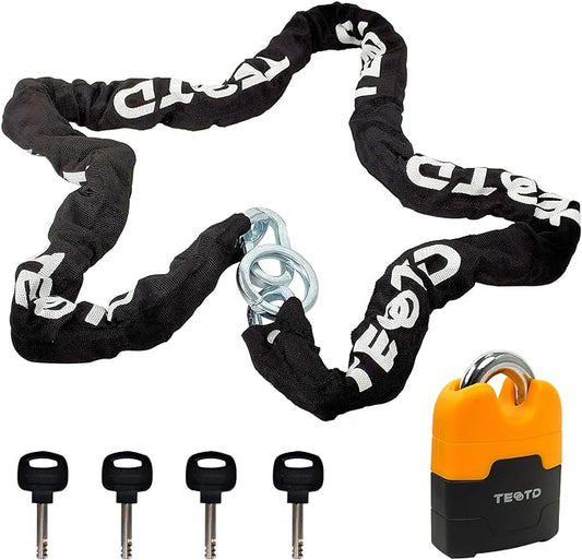 Heavy Duty Anti-Theft Bike Chain Lock - 5.3ft/160cm Long, 10mm Thick Chain with Bright-Colored Lock, 4 Keys for Motorcycles, Generators, Containers (8.6lbs)