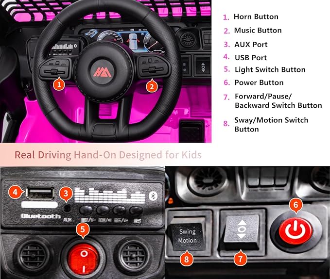 12V Ride On Car, Electric Car for Kids, 12V Ride on Toys, Kids Cars with 3 Speeds Adjustable w/Bluetooth, Parent Remote Control, Spring Suspension, AUX Port-Pink