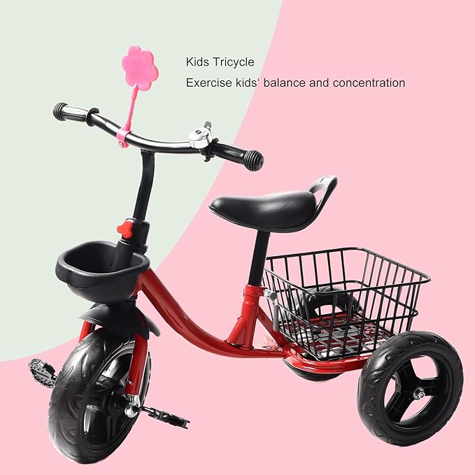 Kids Tricycle for 1-6 Year Olds Ride Fun for Kids, Toddler Tricycle, Pedal Design, Indoor and Outdoor Use, with Storage Basket, for Boys Girls Trike