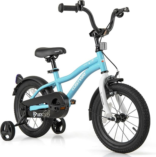 COSTWAY 12/14/16/18 Inch Kids Bike, Children Toddler Bicycle with Training Wheels, Adjustable Seat & Handlebar, Handbrake & Coaster Brake, Reflectors, Bell, Suitable for 3-8 Years Old Boys Girls