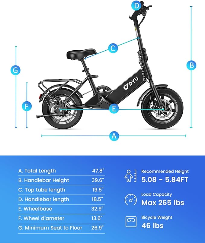 DYU Electric Bike for Adults Teens, Folding Electric Bicycle,Commuter City E-Bike with 350W Motor and 36V 7.8Ah Battery,3 Levels Assist, Dual Disc Brakes