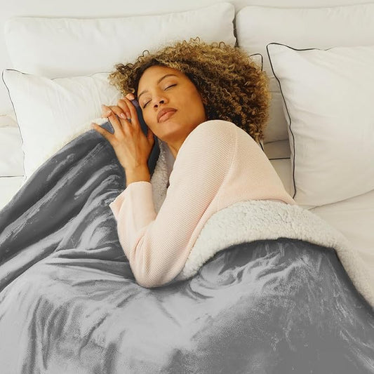 NANPIPER Sherpa Blanket Twin Size for Couch, Warm and Lightweight Throw, Soft Fuzzy Plush Fleece for Winter, Lunar Rock Grey 60x80 Inches