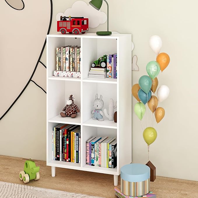 6 Cube Storage Organizer | White Bookshelf|Tall Bookshelf | -Cubic Storage Cabinet（Storing Books,Toys & More(Easy to Install）