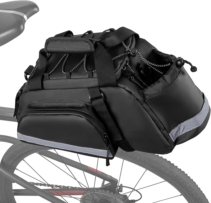 Bike Rear Rack Bag, Pannier Bags for Bicycles with 12L Capacity, Bike Trunk Cooler Bag with Reflective Strips, Reinforced Handle and Removable Shoulder Strap