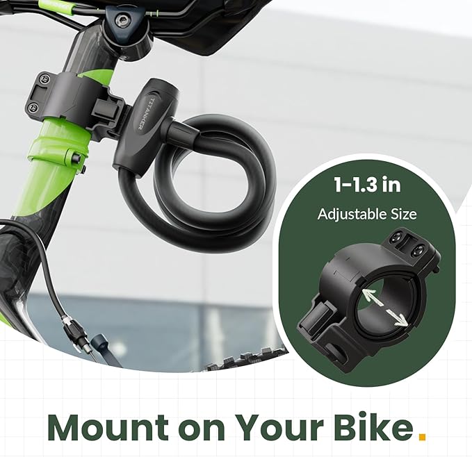 Titanker Bike Lock, 1/2 Inch Thick Bike Lock Cable Coiled Secure Bicycle Lock with Keys Scooter Lock Bike Locks Heavy Duty Anti Theft Bike Cable Lock with Mounting Bracket (4Feet, 6 Feet)