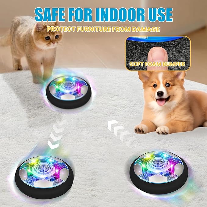 Hover Soccer Ball Set, Indoor Soccer Ball 4 in 1 Rechargeable Air Power Soccer with LED Lights and Foam Bumper Protection Gifts for Boys Girls 3 4 5 6 7 8-12 Year Old Kids