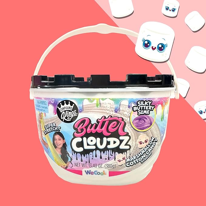COMPOUND KINGS Fluffy Butter Cloudz Compound Bucket for Girls & Boys | Sensory Toys | Non-Toxic & Non-Sticky | Stress Relieving Tactile | (White Marshmallow)