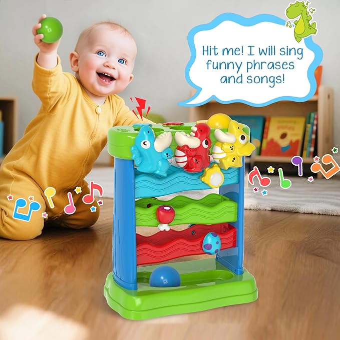 Toys for Toddlers 1 2 Years Old, Musical Montessori Toy for Baby 12-18 Months, Interactive Feeding Toys with Light, Cause and Effect Game for 12+ Months, Christmas Birthday Gifts for Boys Age 1-2