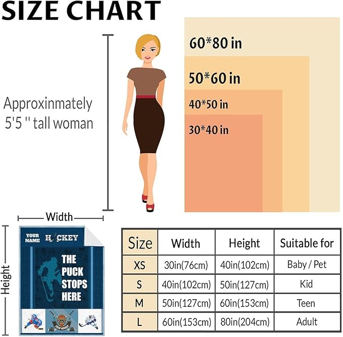 Personalized Hockey Gifts - Ice Hockey Blanket for Boys - Custom Kids Throw Blankets for Girls - 30"x40" Soft Plush Throws for Couch, Office