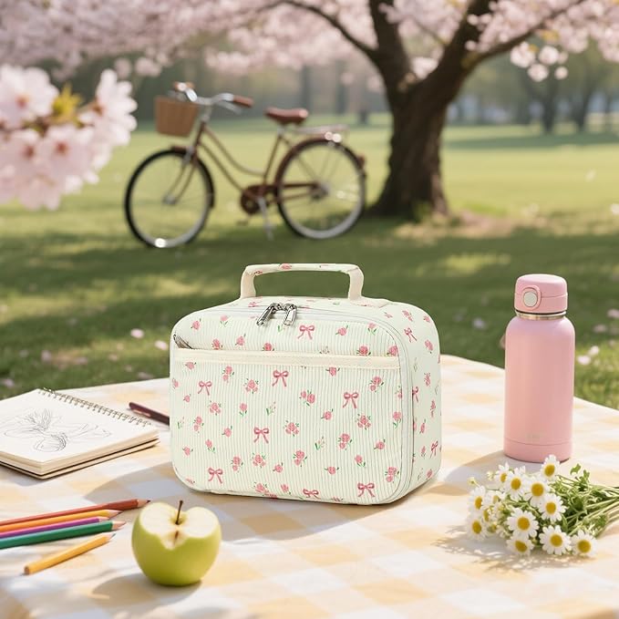 Bluboon Kids Girls Lunch Bag Insulated Lunch Box for school Corduroy Lunch Cooler Organizer School Kids Lunch Tote