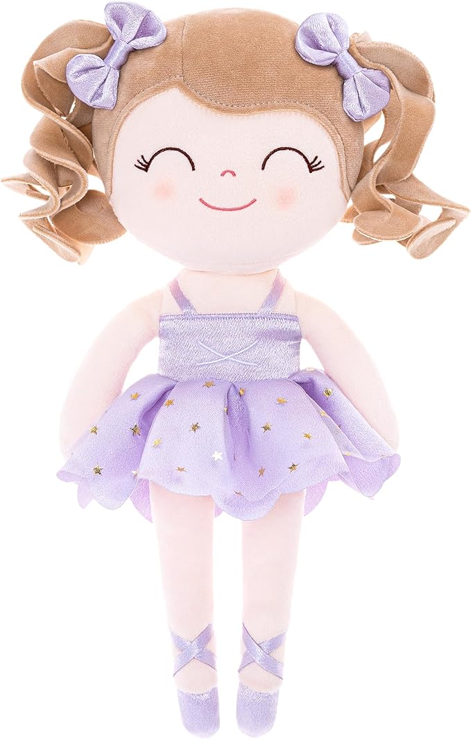 Gloveleya Baby Dolls Soft Snuggly Curly Hair Ballerina Doll First Baby Girl Gifts Plush Ballet Doll with Lace Mesh Dress Purple Ballerina Series
