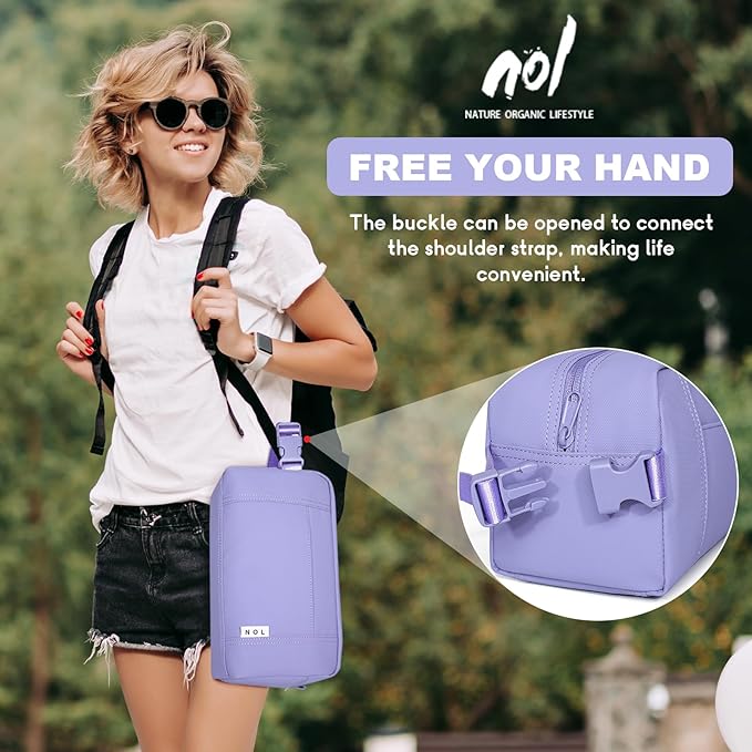 NOL Natural Organic Lifestyle Freezable Snack Bag, Leakproof Cooler Lunch Bag, Reusable, Zip Closure with Buckle Handle Nylon Waterproof Snack Box for Work Travel-Light purple