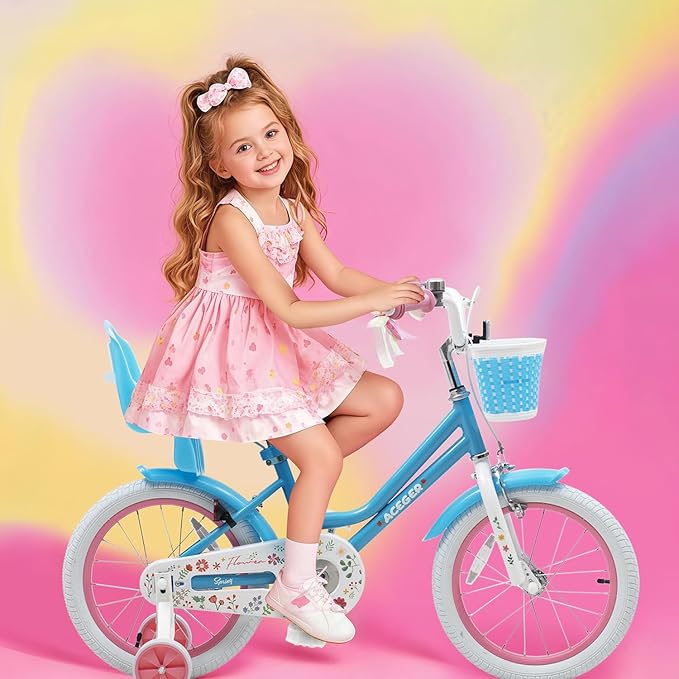 ACEGER Girls Bike with Basket for Ages 2-12 Years Old Kids, 12 14 16 18 Inch with Training Wheels，Princess Style with Streamers, Handbrake & Coaster Brake,Multiple Colors.