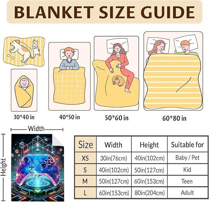 Gamer Gifts - 50x40 Inches Small Gaming Blanket for Kids, Teens - Soft Cozy Blankets for Couch, Travel, Camping - Cool Flannel Throws Gifts for Gamer Room Decor for All Seasons