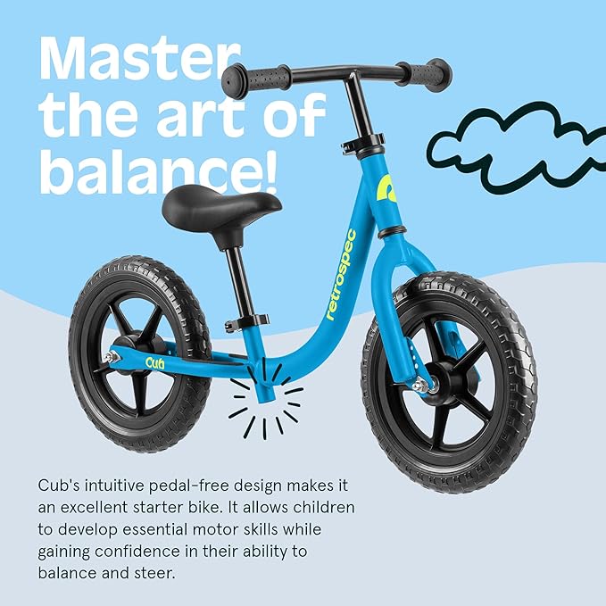 Retrospec Cub Toddler Balance Bike for Ages 18 Months - 3 Years - 12in No-Pedal Beginner Bicycle with Adjustable Seat, Puncture-Proof Tires & Safe Low Frame Design