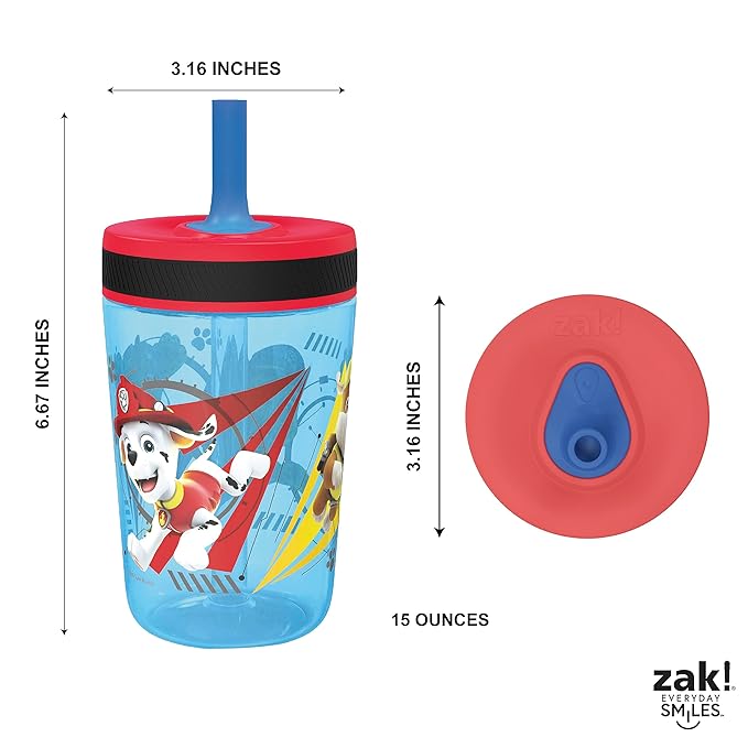 Zak Designs Kelso Tumbler 15 oz Set (Paw Patrol - Chase & Marshall 2pc Set) Toddlers Cups Leak-Proof Screw-On Lid with Straw Made of Durable Plastic and Silicone, Perfect Cup for Kids