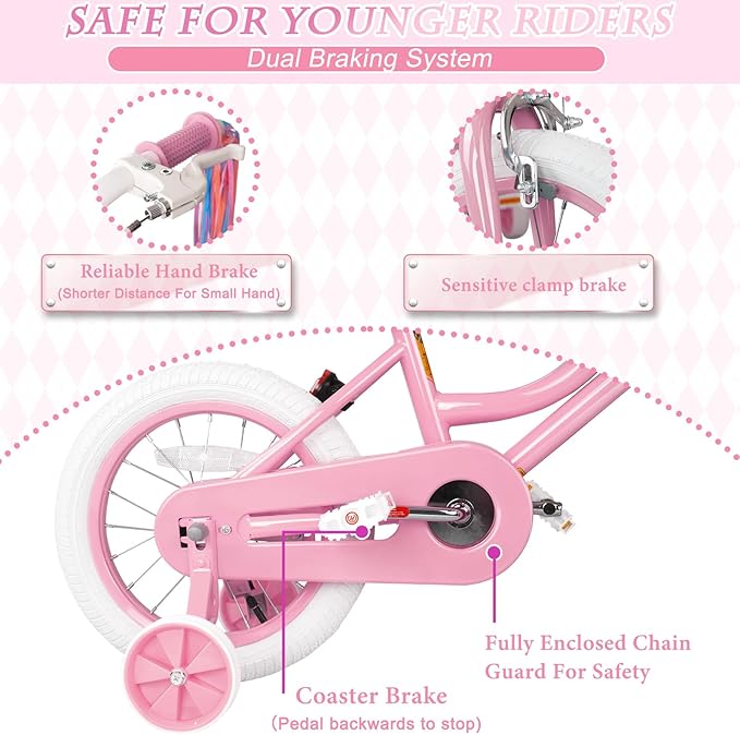 XJD Girls Bike for Toddlers and Kids Ages 2-12 Years Old,12 14 16 Inch Kids Bike with Training Wheels & Basket