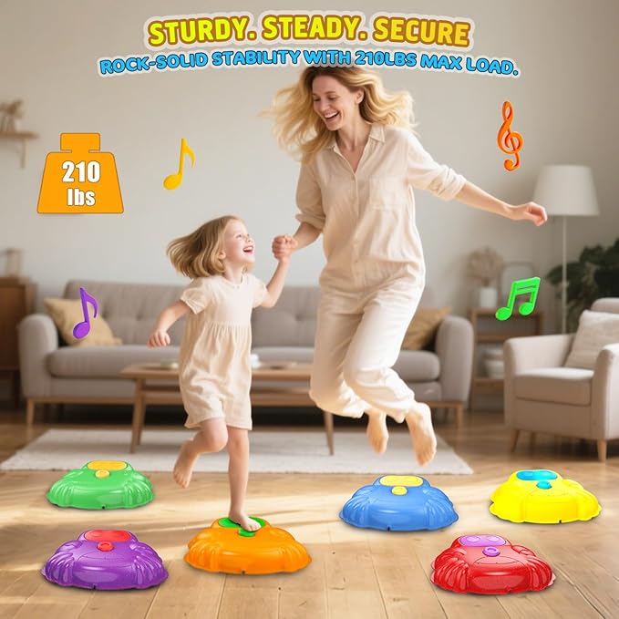 Light up & Sound Stepping Stones for Kids, 6PCS Crab Balance River Stones, Obstacle Course Indoor & Outdoor, Toddlers Sensory Toy, Play Equipment Improve Coordination, Gifts for Boys Girls 3+