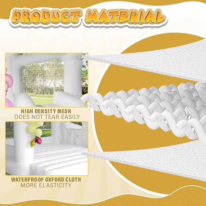 AKSPORT White Bounce House Inflatable Jumping Castle with Slide & Air Blower for Kids, Wedding & Birthday Parties, 17 * 11 * 10FT