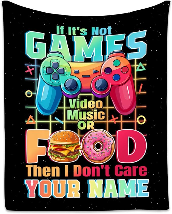 UNIKITTY Personalized Boys Blanket - Gaming Blanket for Kids Adults - 60"x80" Custom Girls Throw for Bed Living Room Video Games Accessories - Boys Home Decor Presents Ideas