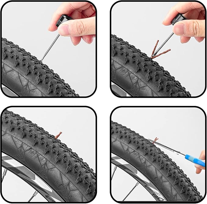 ATEN Tubeless Bike Tire Repair Kit for MTB and Road Bicycle Tires, Fix a Puncture or Flat, Includes Plugger Tool and Plugs - 5 Bacon and 5 Black Strips