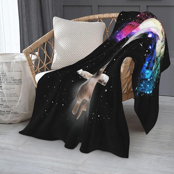 Funny Cat Blanket Cute Cat Lover Gifts Throw Blankets for Girls Boys Adult Women Men Kids Plush Cozy Flannel Fleece Ultra Soft Fuzzy Nebula Galaxy Kitten Party Blanket 60"X50"