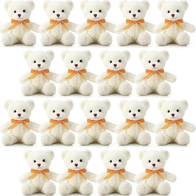 Lenwen 18 Pcs Bear Stuffed Animals Bulk 12 Inch Soft Plush Bears Doll Small Stuffed Toy for Boy Girl Baby Shower Valentines Christmas Birthday Decor Gift Party Favors(White)