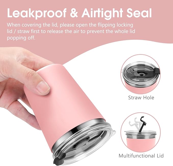 Kids Cups with Straws and Lids Leak Proof, 12oz Sippy Cups for Toddlers 1-3, 2 Pack Spill Proof Cup Stainless Steel Kids Cups with Lids for School, Outdoor (Pink & Cyan)