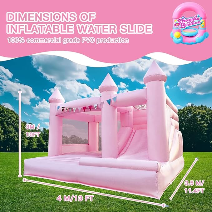 13FT 100% PVC Pink Bounce House Inflatable Bouncer with Air Blower Indoor and Outdoor Large Bouncing Castle Party Supplies & Holiday Decorations Easy to Install