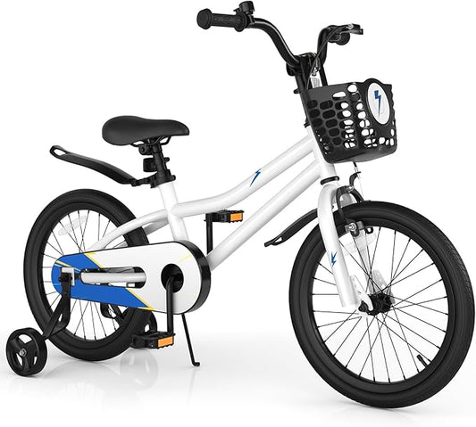 COSTWAY Kids Bike, 12 14 16 18 Inch Toddler Bike for Boys & Girls Aged 3-8 Years Old, Kids Bicycle w/Removable Training Wheels, Handbrake & Coaster Brake, Basket, Bell