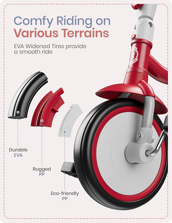besrey Toddler Tricycle with Bell, Kids Tricycle Age 18 Months to 5 Years, Kids Trike, Toddler Bike for 1.5-5 Year Olds, Baby Trike, Gifts & Toys for Boys & Girls, New Red