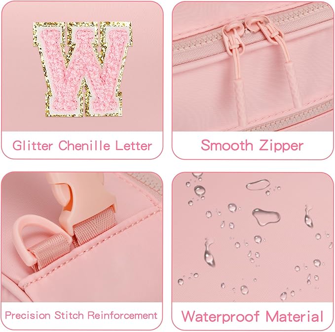 Initial Insulated Lunch Bag for Girls Kids, Back to School Gift, Reusable Leak-proof Lunch Box with Adjustable Strap for School Daycare Travel Picnic (Pink,W)