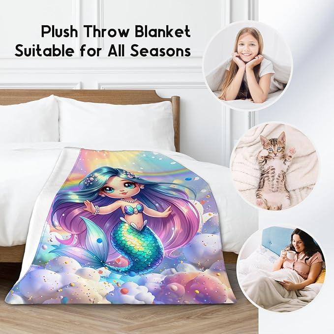Mermaid Blanket for Girls Blankets Gifts - 60x80 Inches Cozy Flannel Throw for Kids Toddler