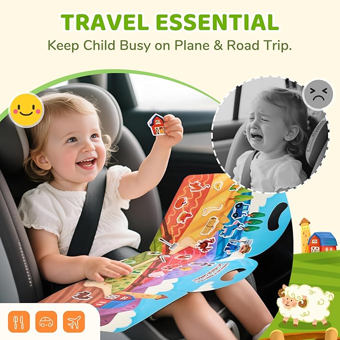 JoyCat Reusable Sticker Book - Jelly Animal Stickers for Toddlers, Kids Sticker Activity Book, Travel Toys for Road Trip, Car & Airplane, Educational Learning Gifts for Boys and Girls Ages 3-5 (Farm)