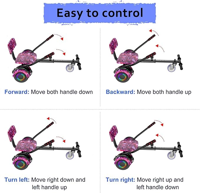 LIEAGLE Scooter With Seat Attachment, 6.5" Scooters Go Kart Combo With Colorful LED Lights & Bluetooth, For Kids Boys Girls Adults All Ages(Starry Purple with Kart)