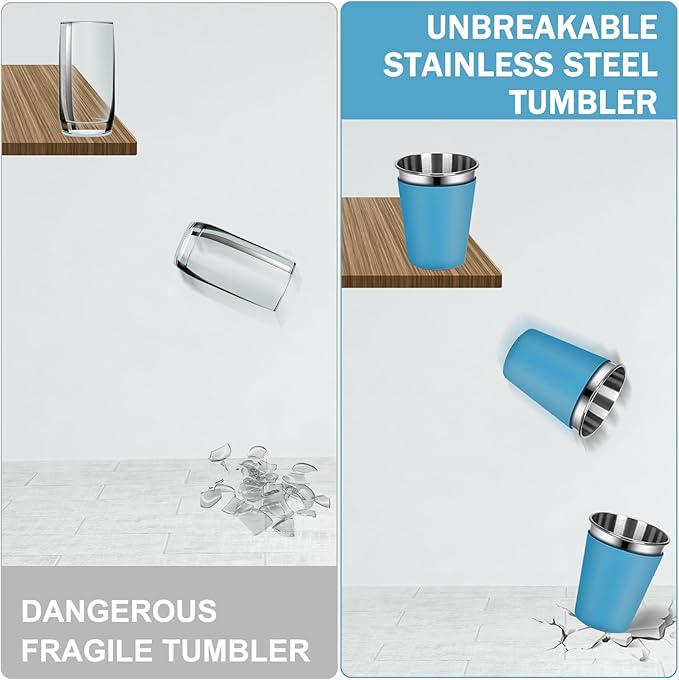 2 Pack Kids Cups with Straws and Lids Leak Proof, 12oz Sippy Cups for Toddlers with Colorful Sleeves, Unbreakable Stainless Steel Water Tumblers (Blue & Peach)