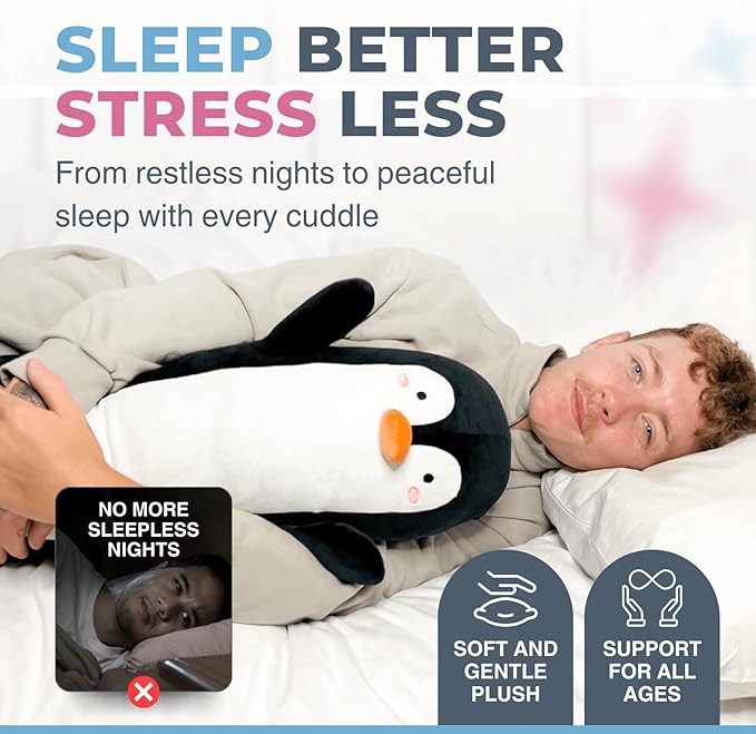 Penguin Plush Body Pillow for Kids | Long Stuffed Animal Cuddle Pillow | Soft Hugging Toy | Plushie Gift for Girls & Boys | Long Plush Body Pillow for Sleep & Comfort | Large, 47 Inches