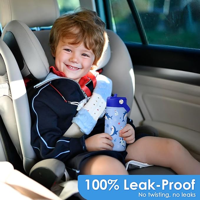 Shark Kids Water Bottle With Straw Lid 12oz Insulated Stainless Steel, Travel Tumbler, Gifts For Boys Girls, Birthday, Christmas, Back To School