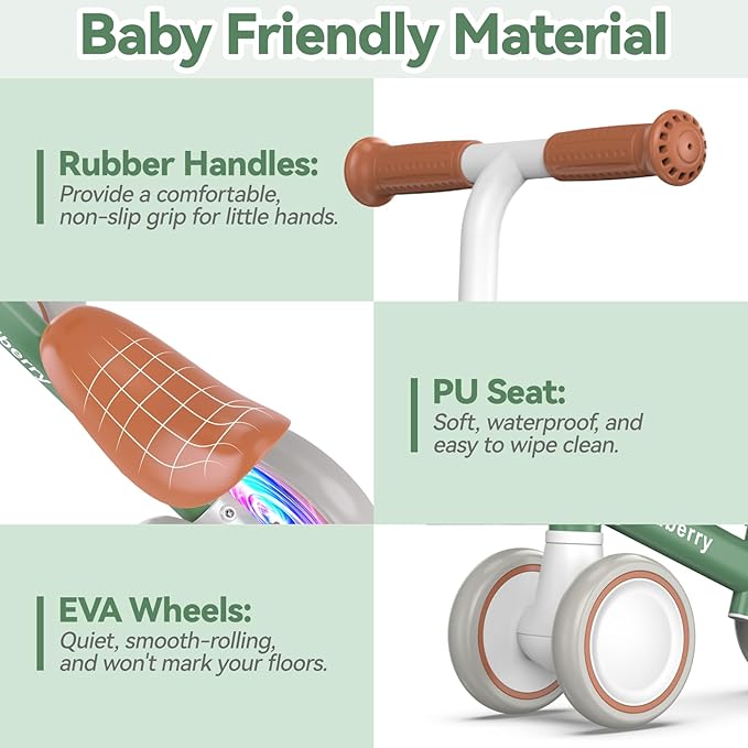 Liberry Light-Up Baby Balance Bike with Adjustable Seat, Toddler First Ride-On Toy for 1-2 Year Old, Boys Girls Christmas & Birthday Gift